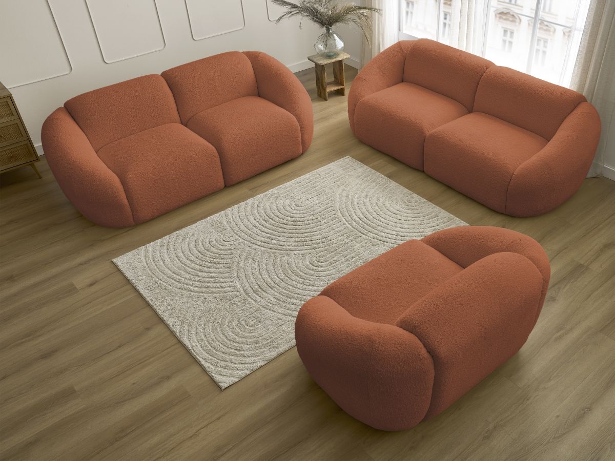 Vaste rechte bankset 3 + 2 zitplaatsen + TINA fauteuil in badstof