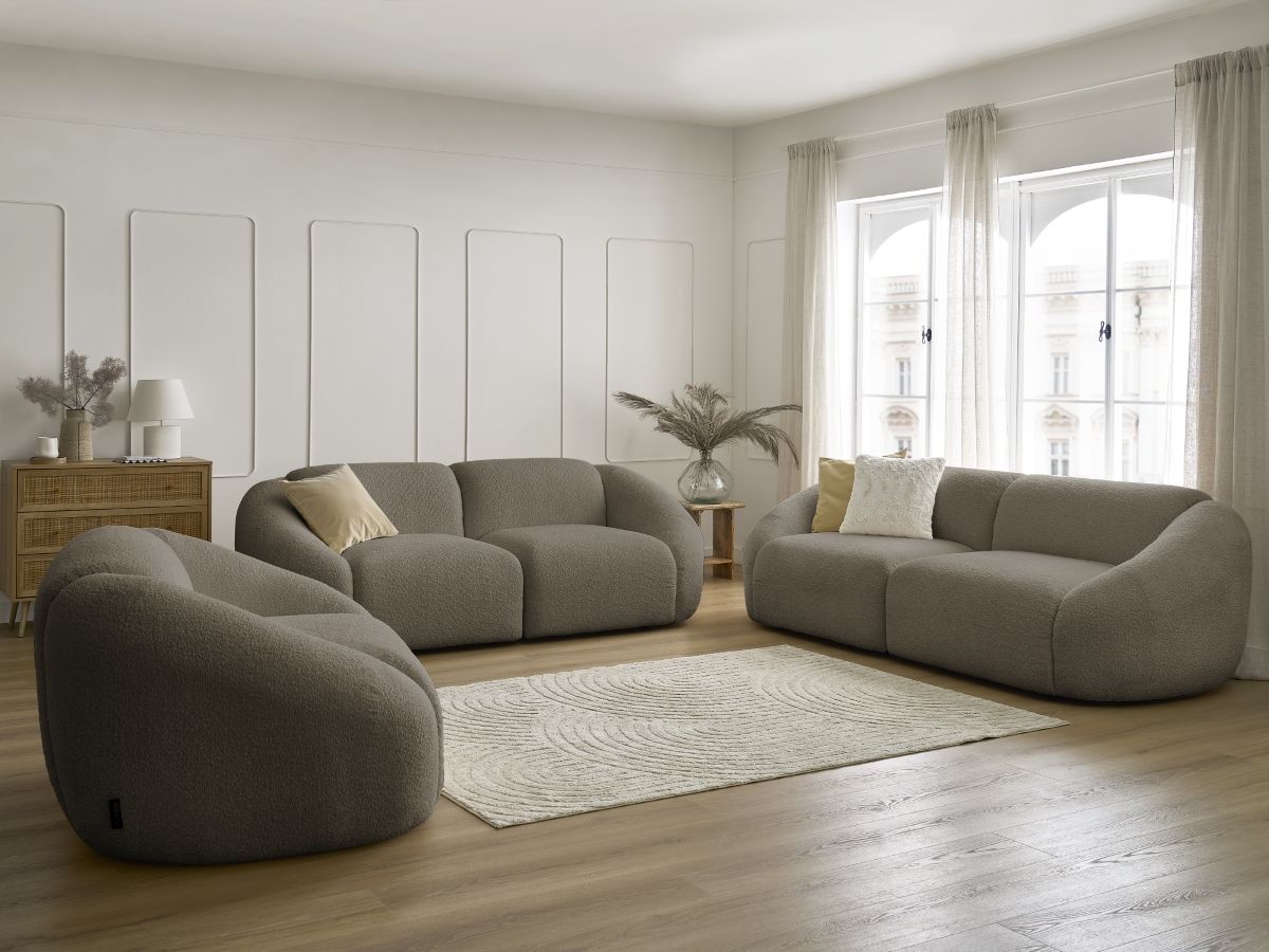 Vaste rechte bankset 3 + 2 zitplaatsen + TINA fauteuil in badstof