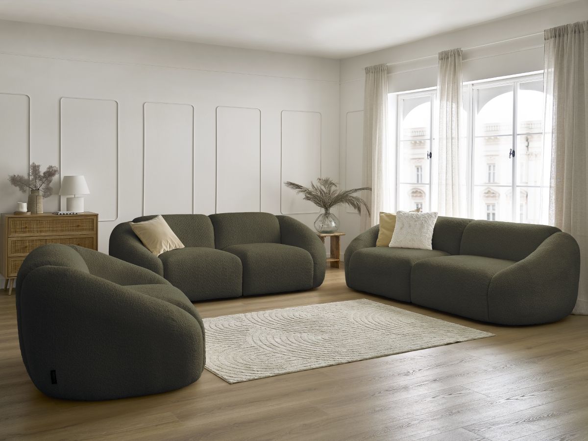 Vaste rechte bankset 3 + 2 zitplaatsen + TINA fauteuil in badstof