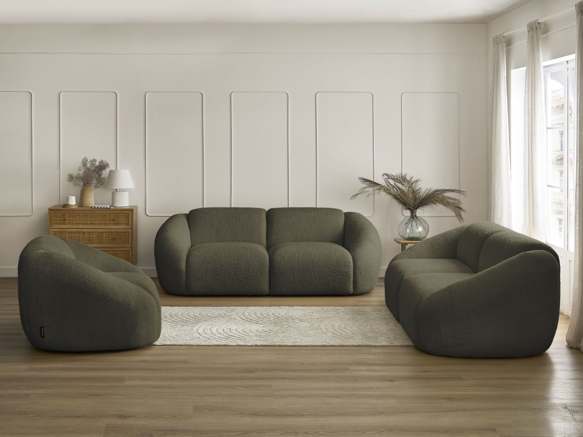 Vaste rechte bankset 3 + 2 zitplaatsen + TINA fauteuil in badstof