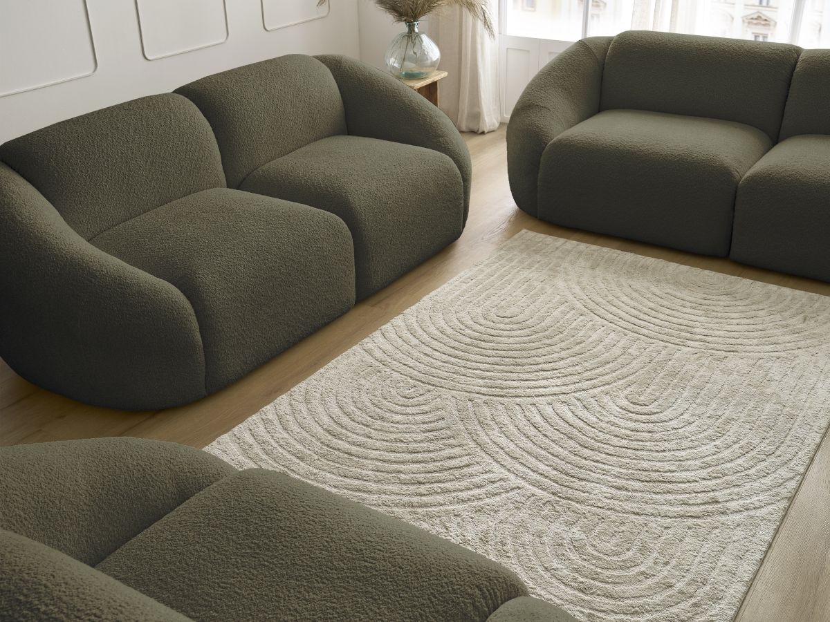 Vaste rechte bankset 3 + 2 zitplaatsen + TINA fauteuil in badstof