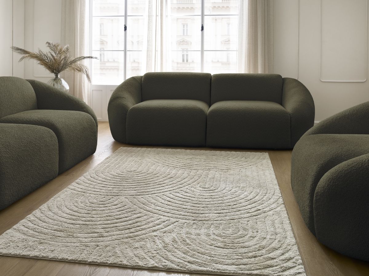Vaste rechte bankset 3 + 2 zitplaatsen + TINA fauteuil in badstof