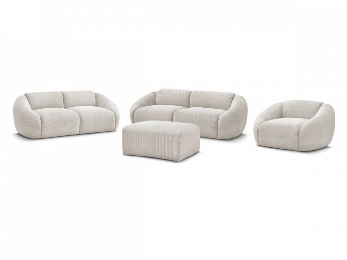 Ensemble canapé droit fixe 3 + 2 places + fauteuil TINA velours côtelé avec pouf