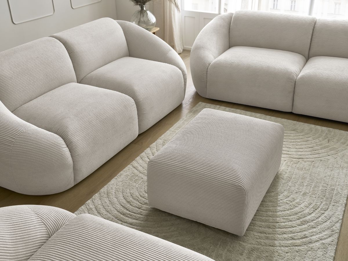 Ensemble canapé droit fixe 3 + 2 places + fauteuil TINA velours côtelé avec pouf