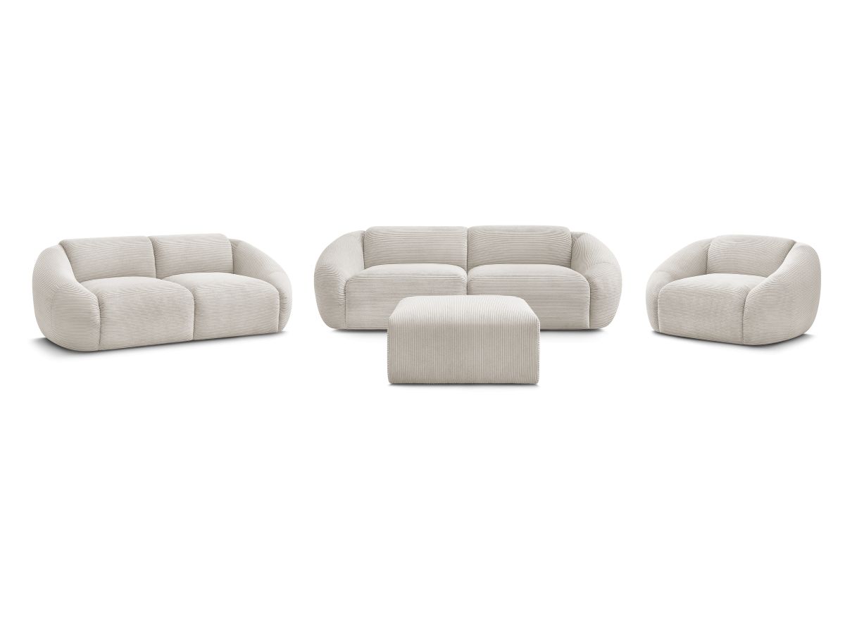 Ensemble canapé droit fixe 3 + 2 places + fauteuil TINA velours côtelé avec pouf