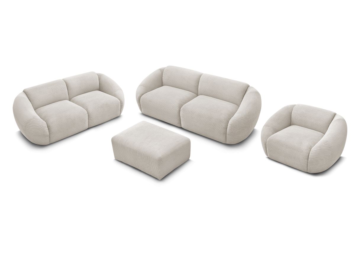 Ensemble canapé droit fixe 3 + 2 places + fauteuil TINA velours côtelé avec pouf