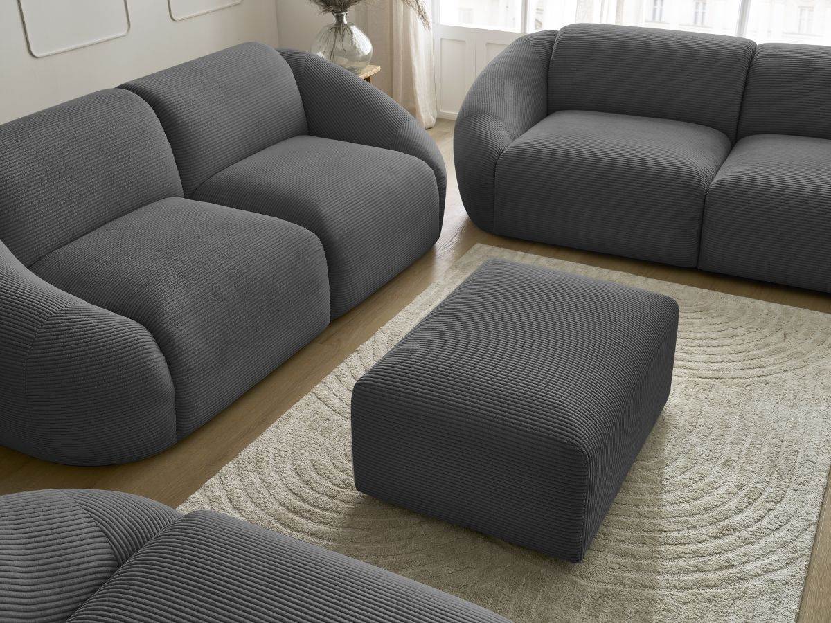 Ensemble canapé droit fixe 3 + 2 places + fauteuil TINA velours côtelé avec pouf