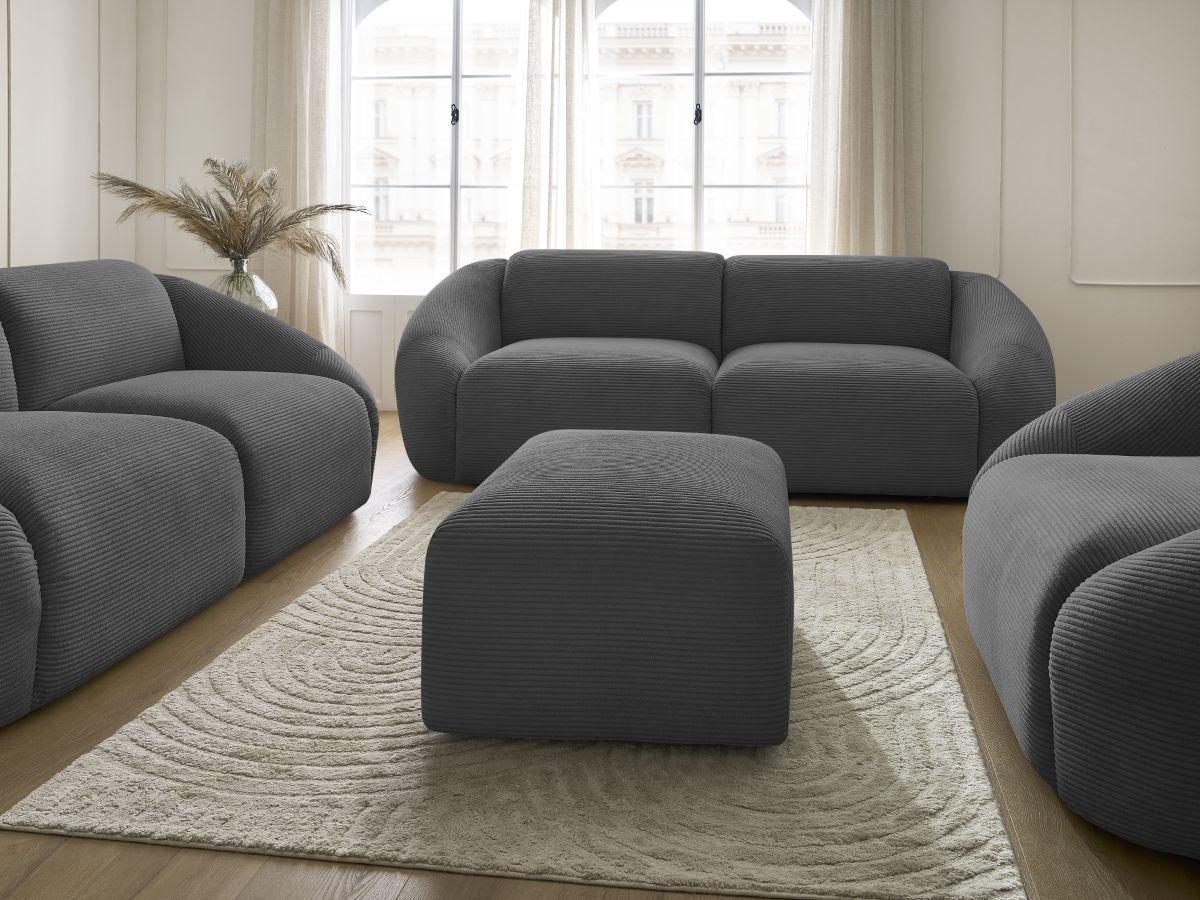 Ensemble canapé droit fixe 3 + 2 places + fauteuil TINA velours côtelé avec pouf