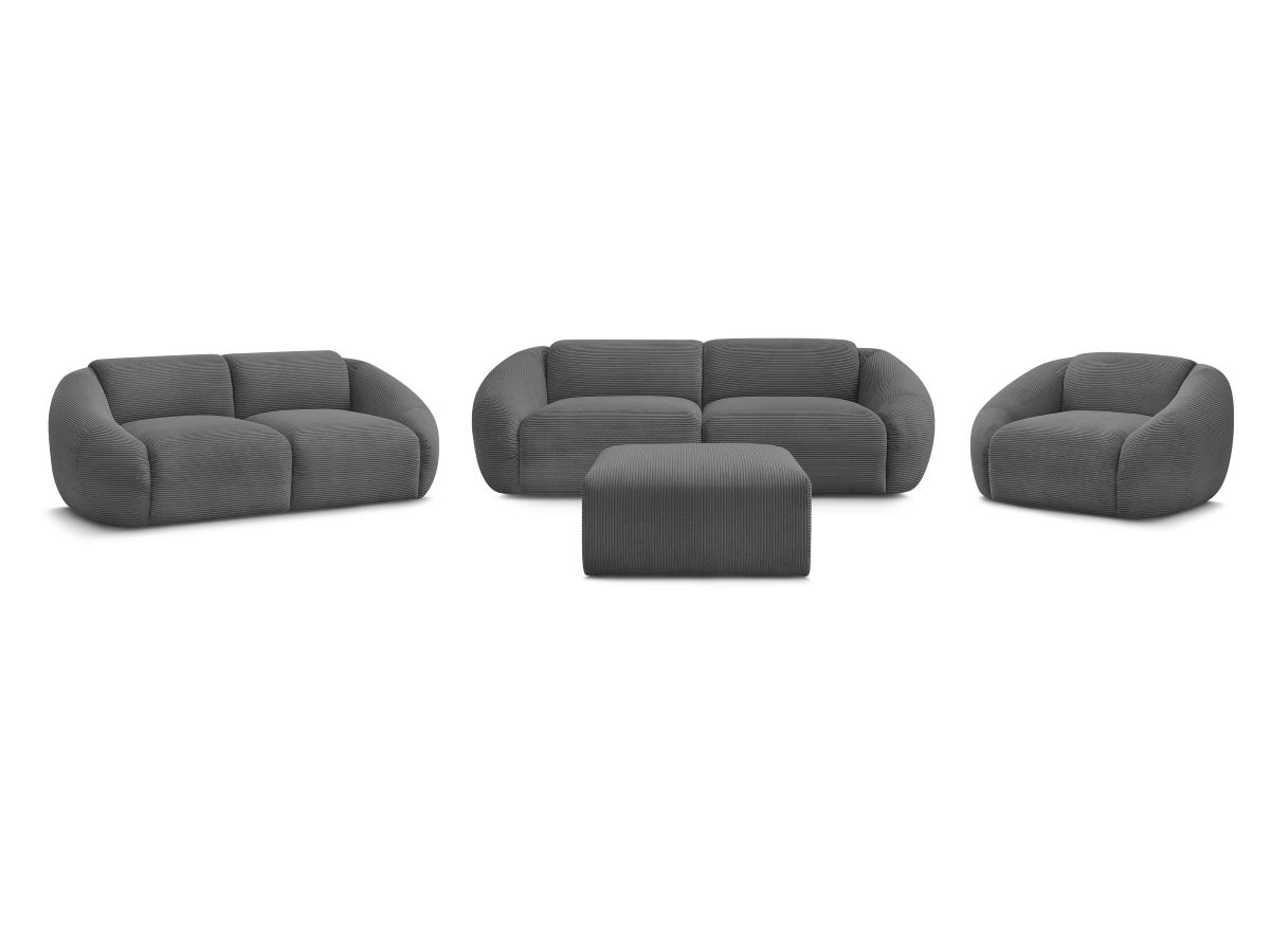 Ensemble canapé droit fixe 3 + 2 places + fauteuil TINA velours côtelé avec pouf