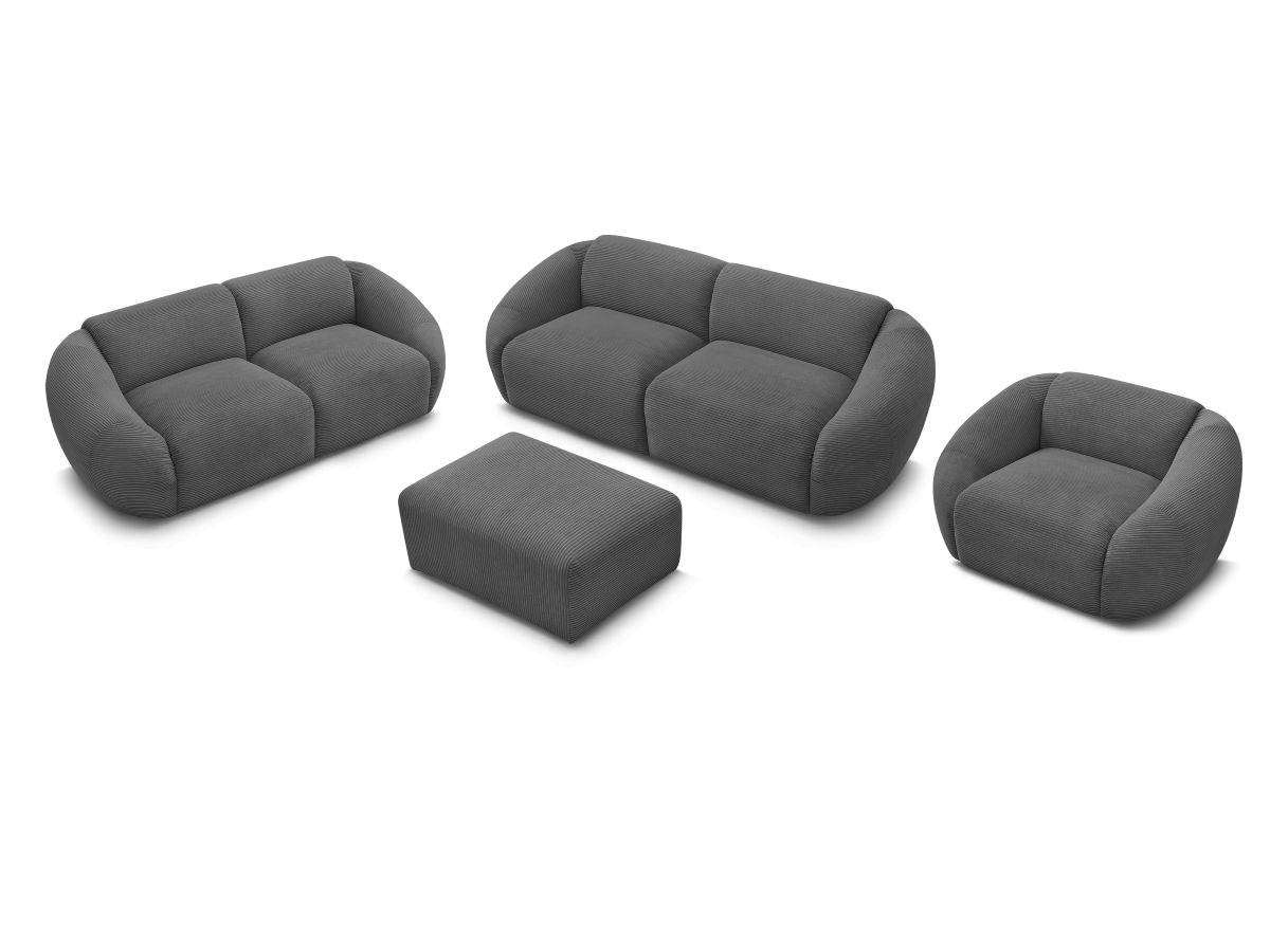 Ensemble canapé droit fixe 3 + 2 places + fauteuil TINA velours côtelé avec pouf
