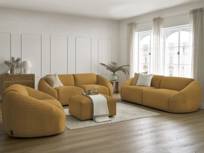 Ensemble canapé droit fixe 3 + 2 places + fauteuil TINA velours côtelé avec pouf