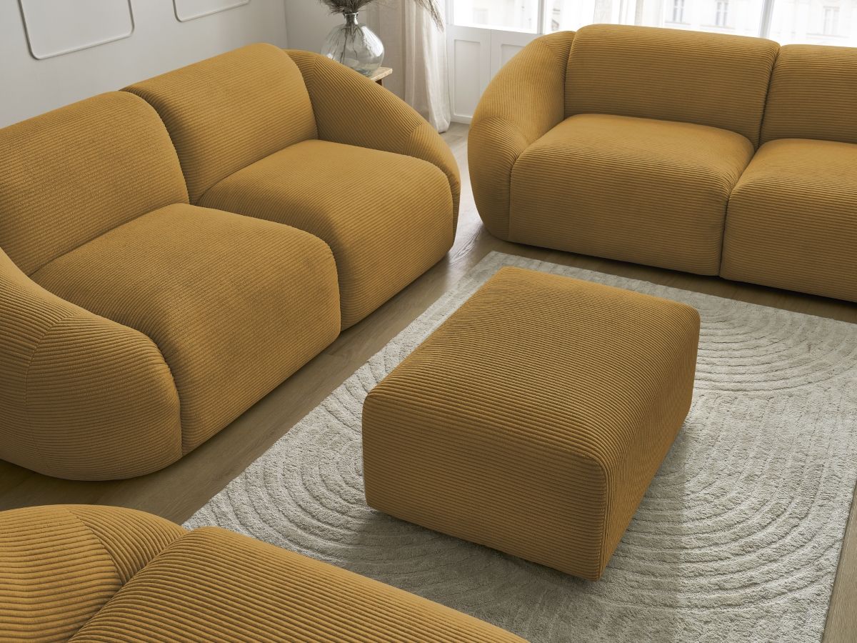 Ensemble canapé droit fixe 3 + 2 places + fauteuil TINA velours côtelé avec pouf