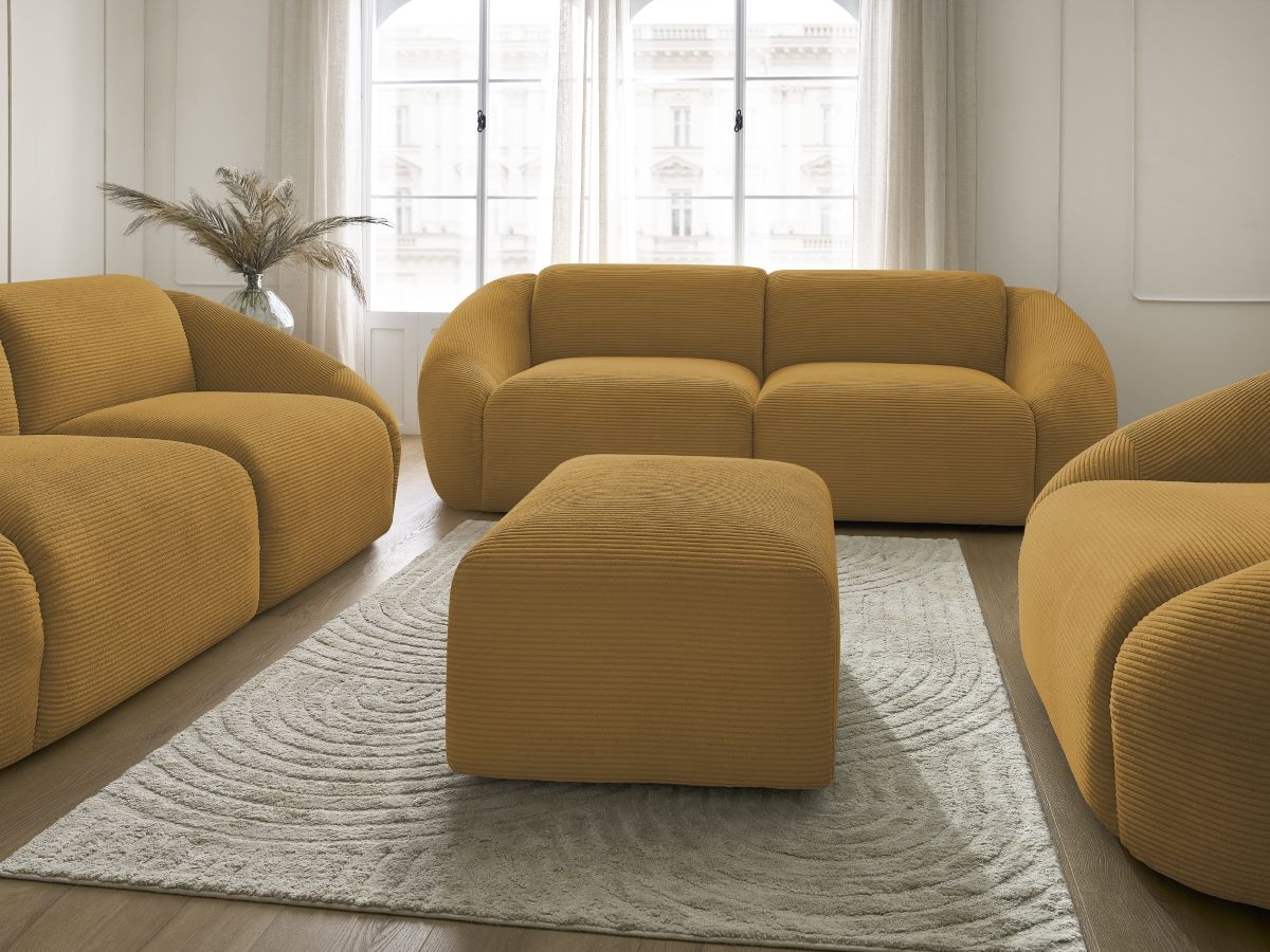 Ensemble canapé droit fixe 3 + 2 places + fauteuil TINA velours côtelé avec pouf