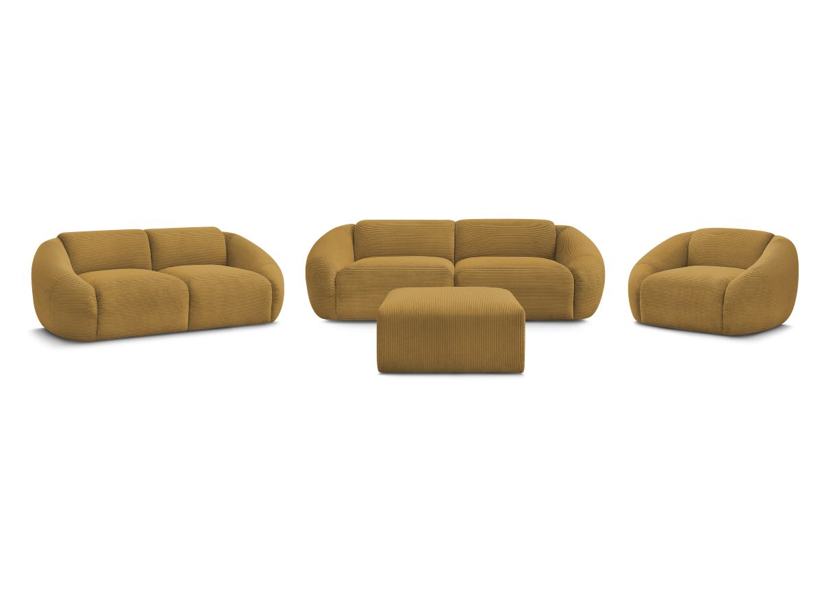 Ensemble canapé droit fixe 3 + 2 places + fauteuil TINA velours côtelé avec pouf