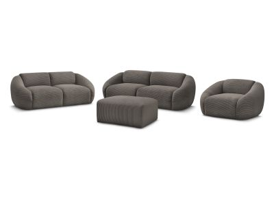 Ensemble canapé droit fixe 3 + 2 places + fauteuil TINA velours côtelé avec pouf