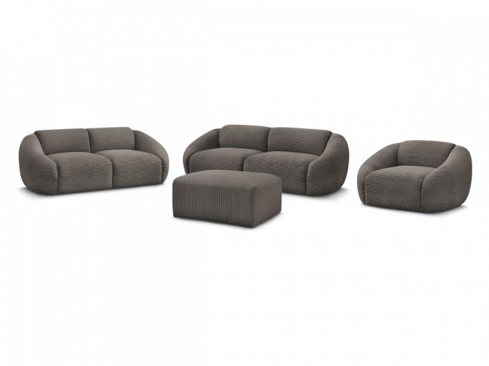 Ensemble canapé droit fixe 3 + 2 places + fauteuil TINA velours côtelé avec pouf