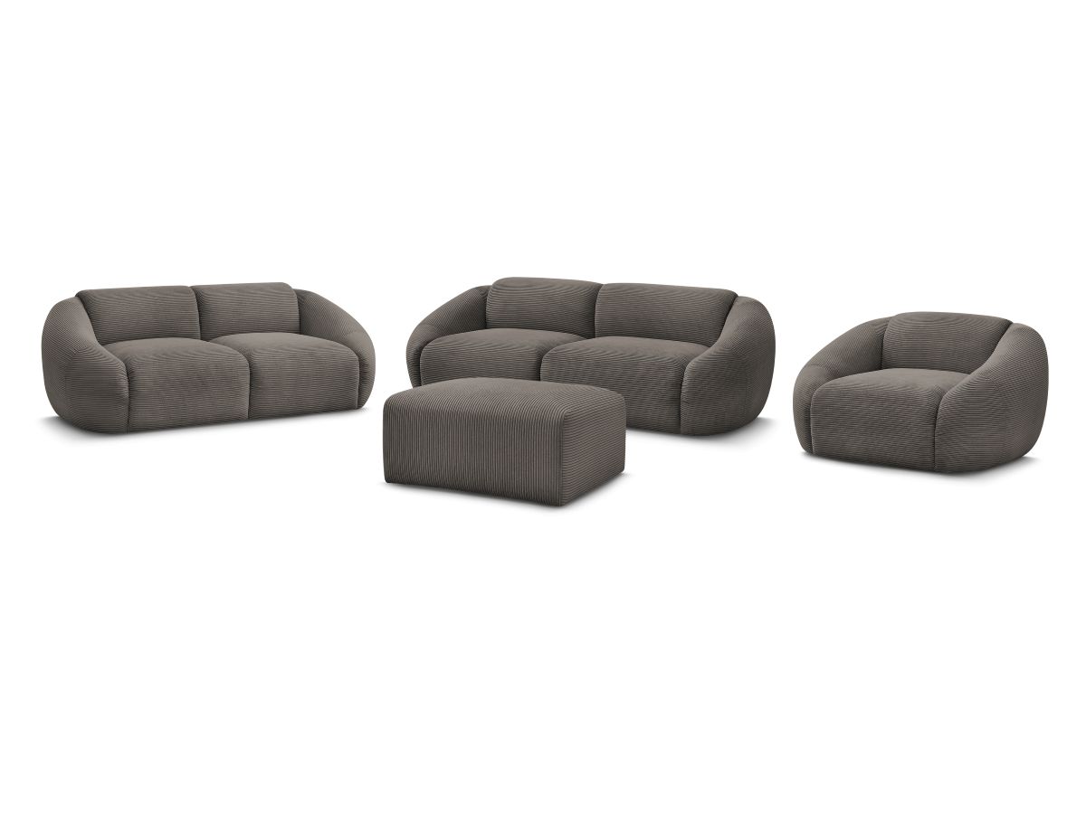 Ensemble canapé droit fixe 3 + 2 places + fauteuil TINA velours côtelé avec pouf