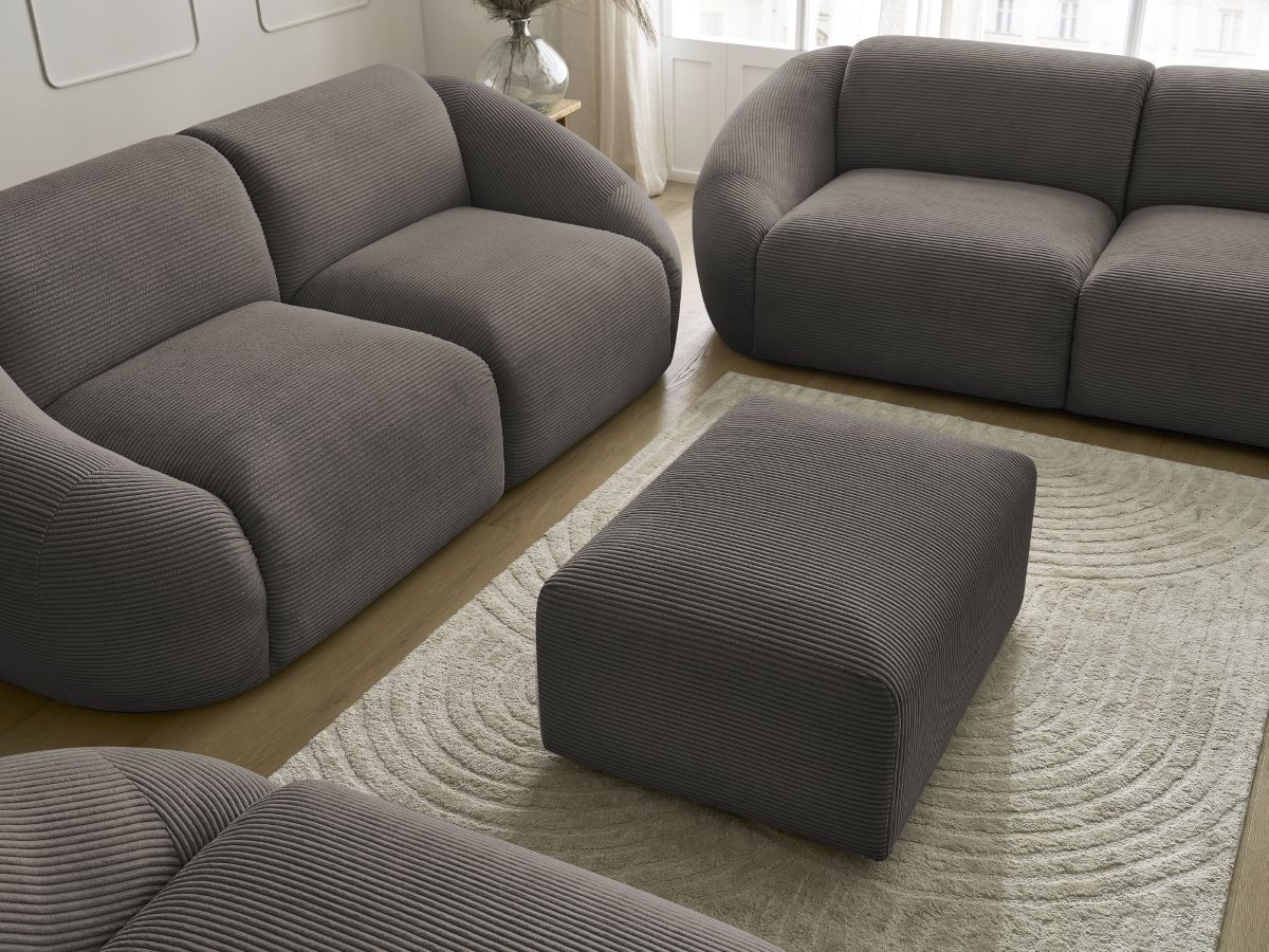 Ensemble canapé droit fixe 3 + 2 places + fauteuil TINA velours côtelé avec pouf