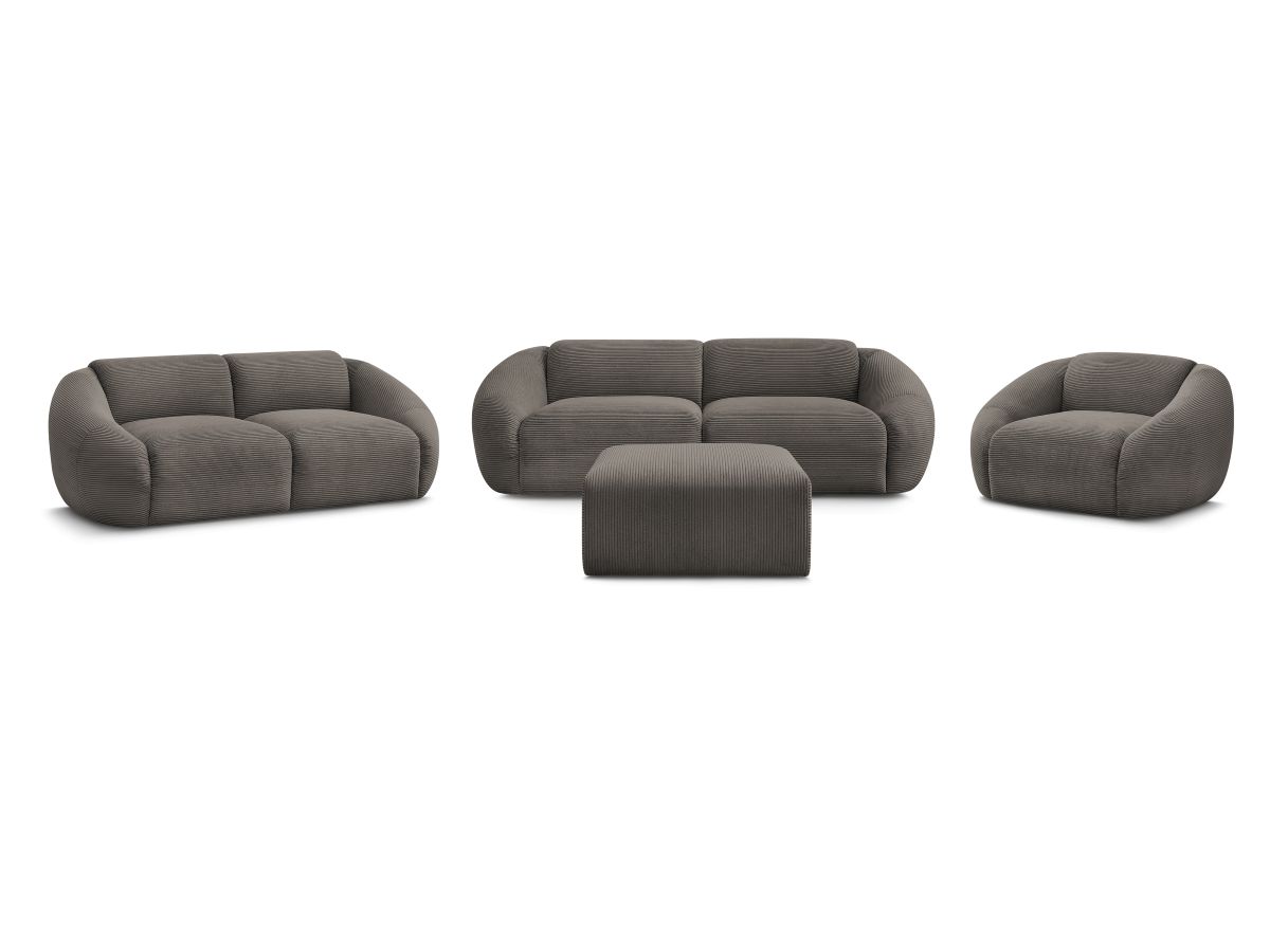 Ensemble canapé droit fixe 3 + 2 places + fauteuil TINA velours côtelé avec pouf