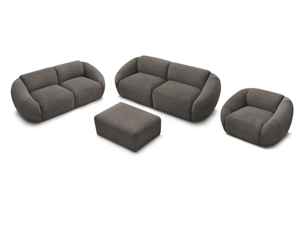 Ensemble canapé droit fixe 3 + 2 places + fauteuil TINA velours côtelé avec pouf