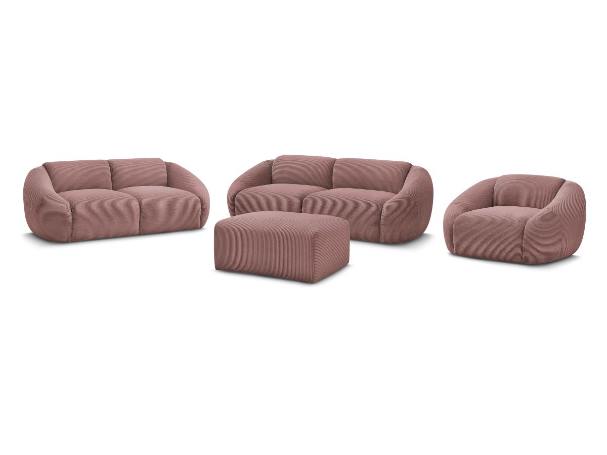 Ensemble canapé droit fixe 3 + 2 places + fauteuil TINA velours côtelé avec pouf
