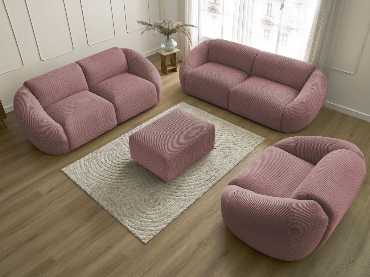 Ensemble canapé droit fixe 3 + 2 places + fauteuil TINA velours côtelé avec pouf