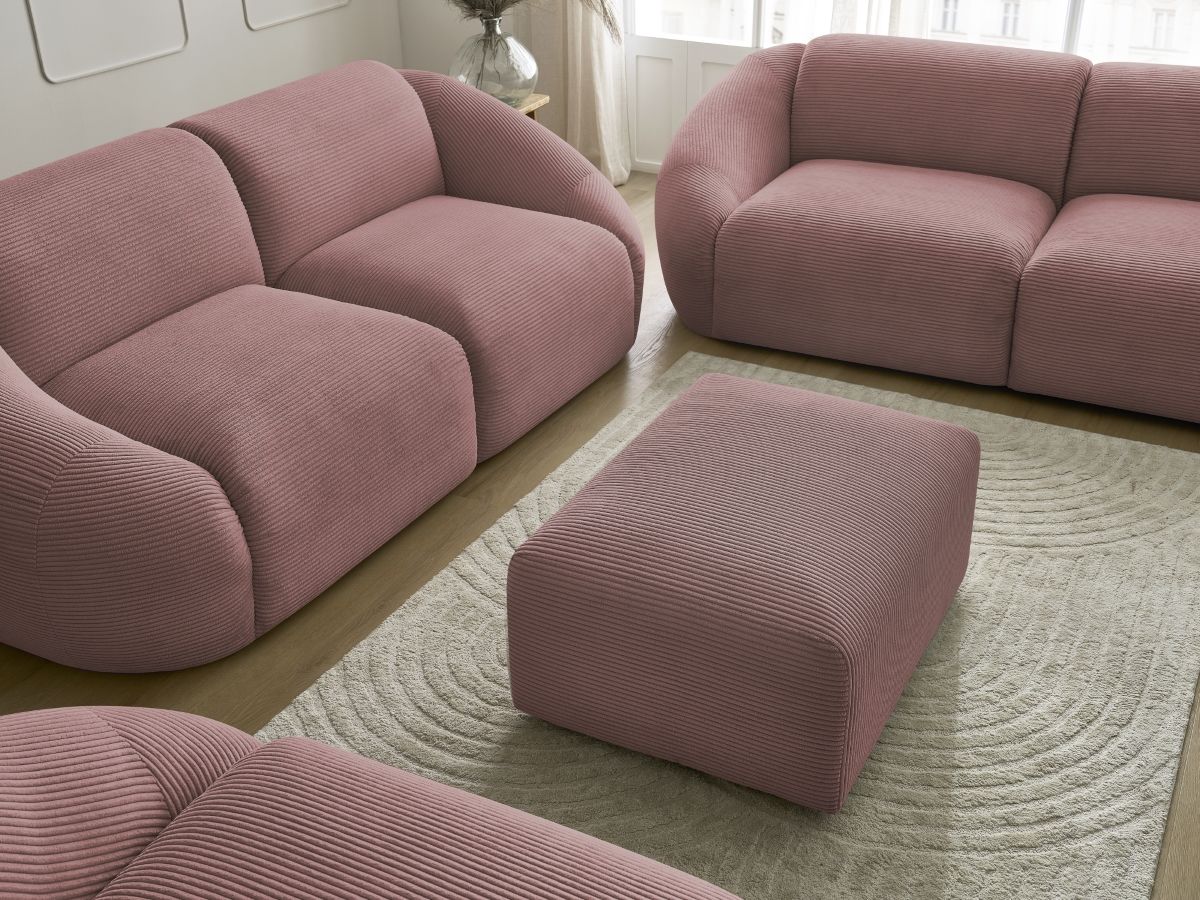 Ensemble canapé droit fixe 3 + 2 places + fauteuil TINA velours côtelé avec pouf