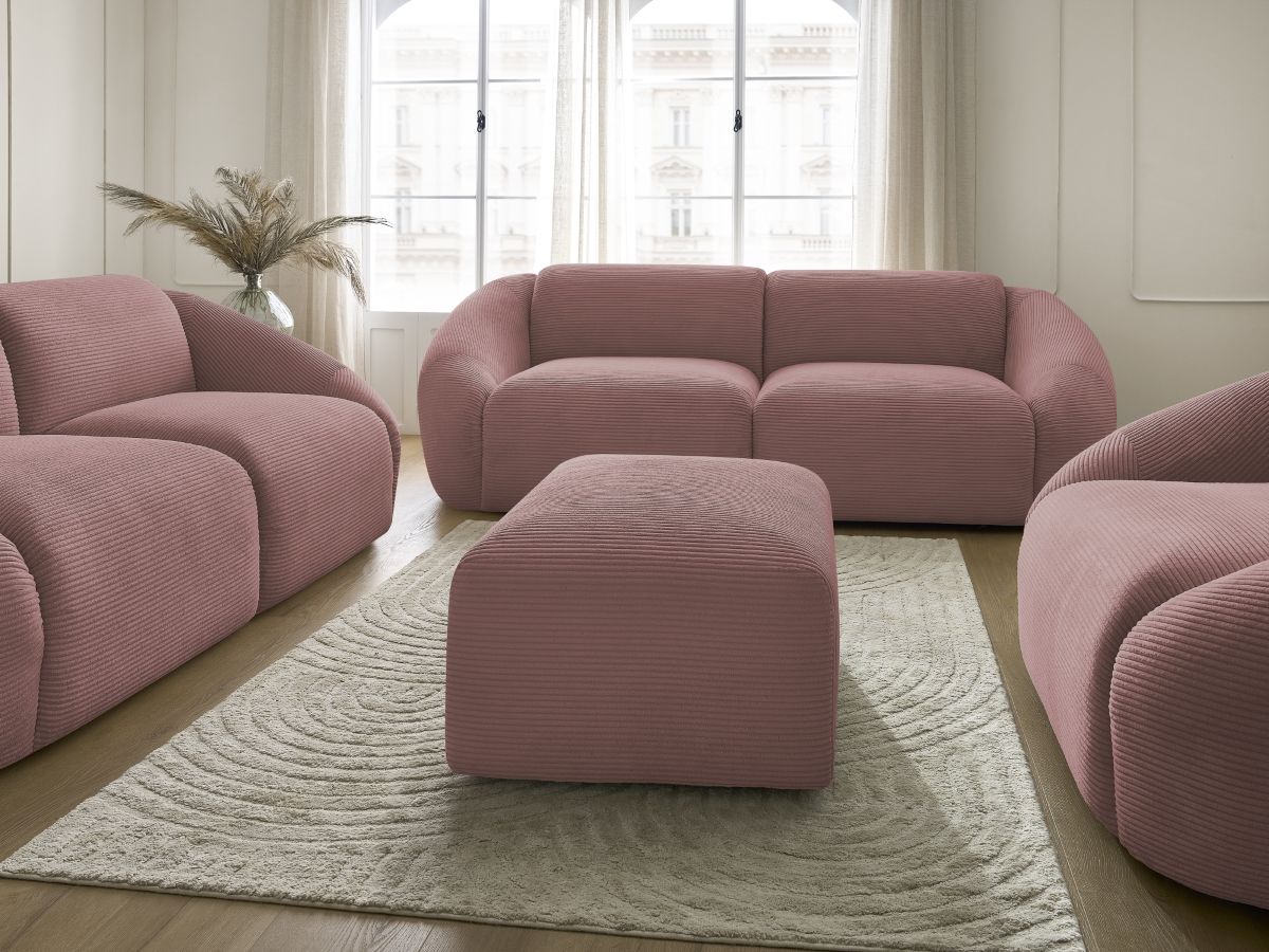 Ensemble canapé droit fixe 3 + 2 places + fauteuil TINA velours côtelé avec pouf