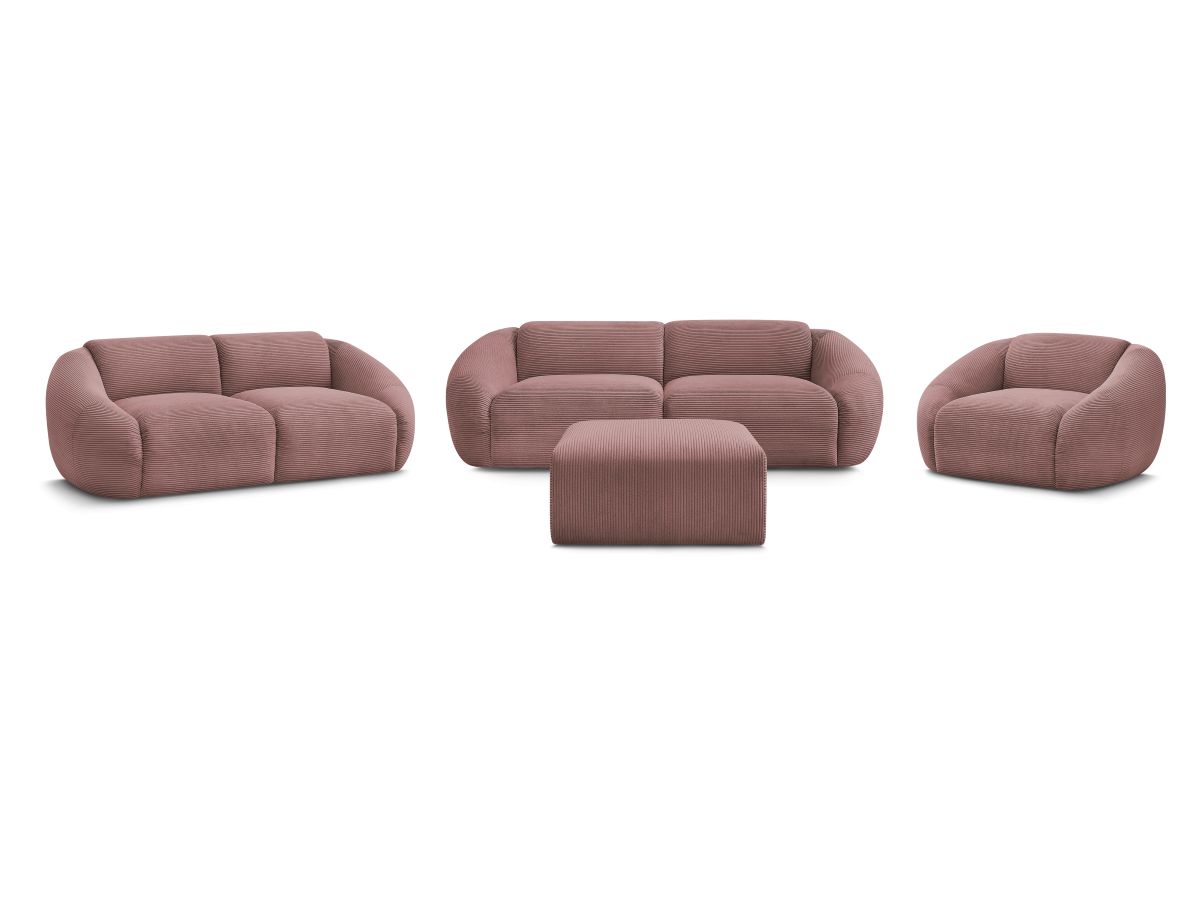 Ensemble canapé droit fixe 3 + 2 places + fauteuil TINA velours côtelé avec pouf