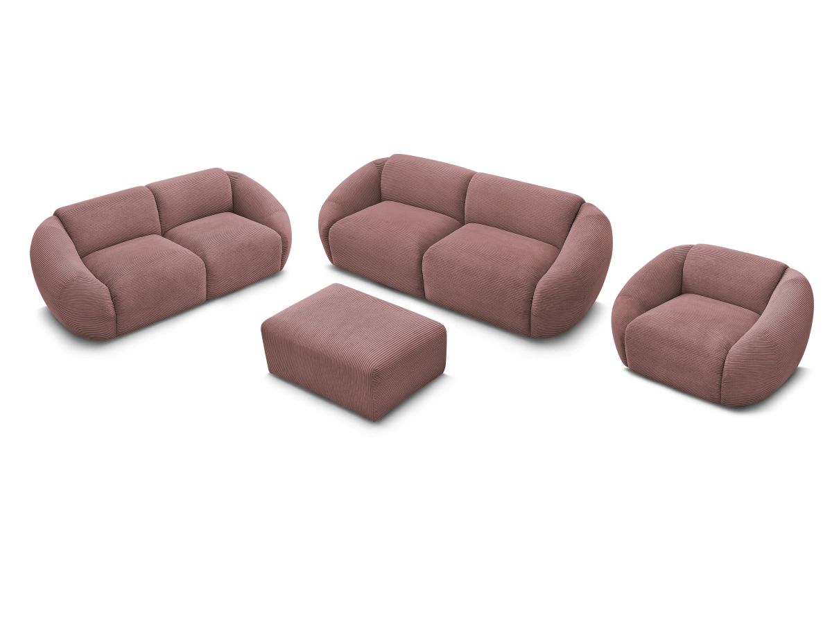Ensemble canapé droit fixe 3 + 2 places + fauteuil TINA velours côtelé avec pouf