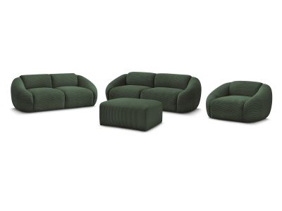 Ensemble canapé droit fixe 3 + 2 places + fauteuil TINA velours côtelé avec pouf