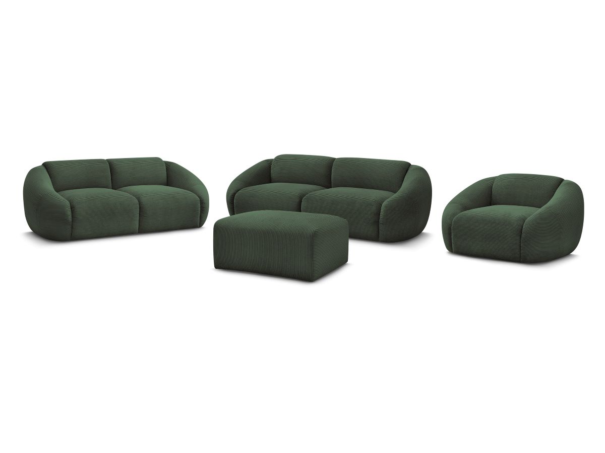 Ensemble canapé droit fixe 3 + 2 places + fauteuil TINA velours côtelé avec pouf
