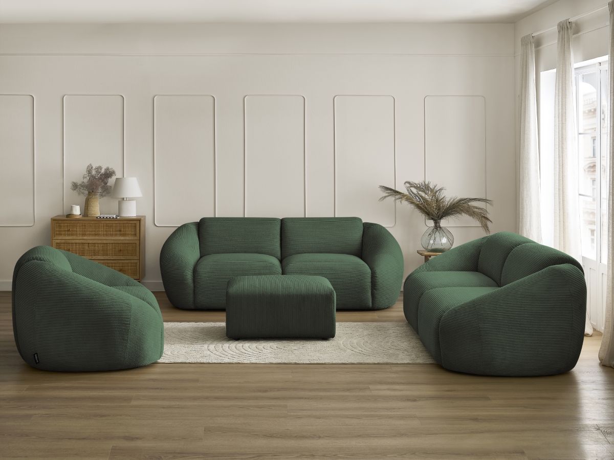 Ensemble canapé droit fixe 3 + 2 places + fauteuil TINA velours côtelé avec pouf