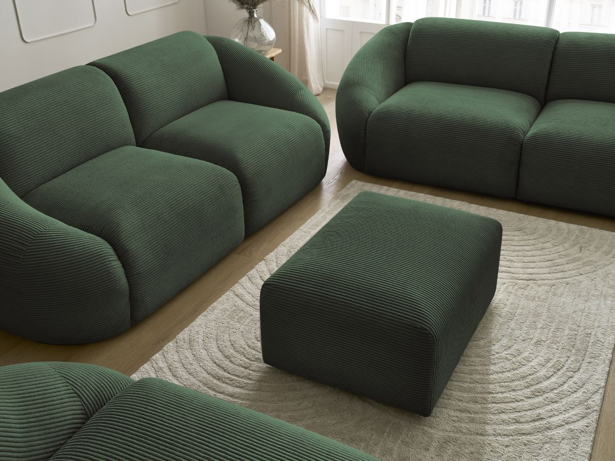 Ensemble canapé droit fixe 3 + 2 places + fauteuil TINA velours côtelé avec pouf