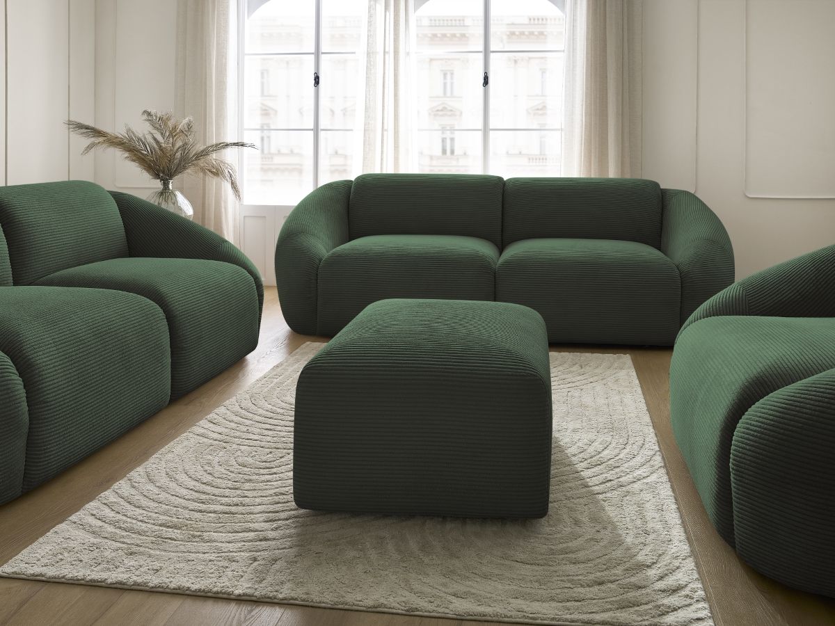 Ensemble canapé droit fixe 3 + 2 places + fauteuil TINA velours côtelé avec pouf