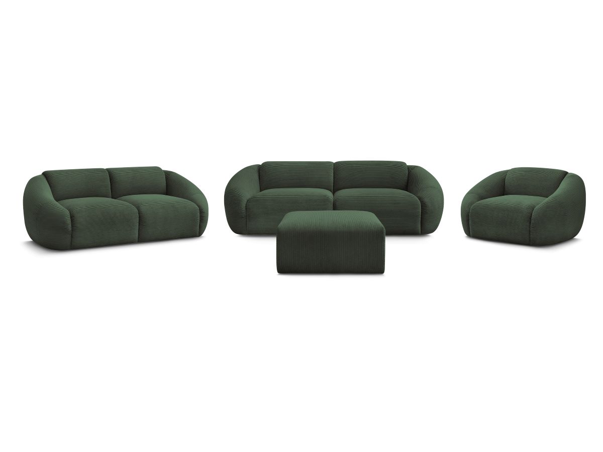 Ensemble canapé droit fixe 3 + 2 places + fauteuil TINA velours côtelé avec pouf