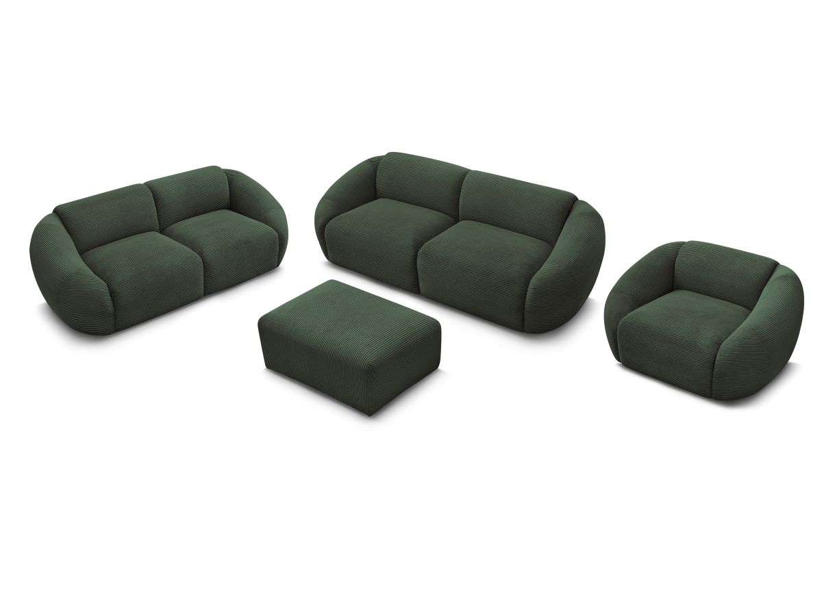Ensemble canapé droit fixe 3 + 2 places + fauteuil TINA velours côtelé avec pouf