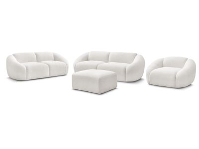 Ensemble canapé droit fixe 3 + 2 places + fauteuil TINA tissu bouclette avec pouf