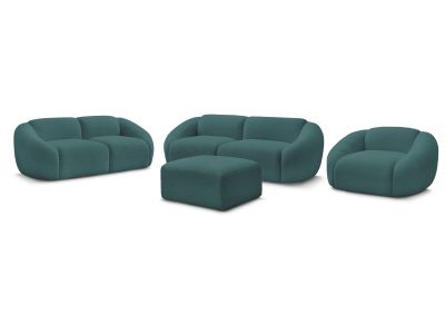 Ensemble canapé droit fixe 3 + 2 places + fauteuil TINA tissu bouclette avec pouf