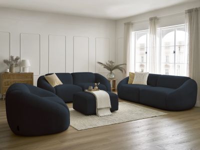 Ensemble canapé droit fixe 3 + 2 places + fauteuil TINA tissu bouclette avec pouf