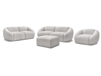 Ensemble canapé droit fixe 3 + 2 places + fauteuil TINA tissu bouclette avec pouf