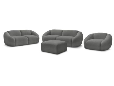 Ensemble canapé droit fixe 3 + 2 places + fauteuil TINA tissu bouclette avec pouf