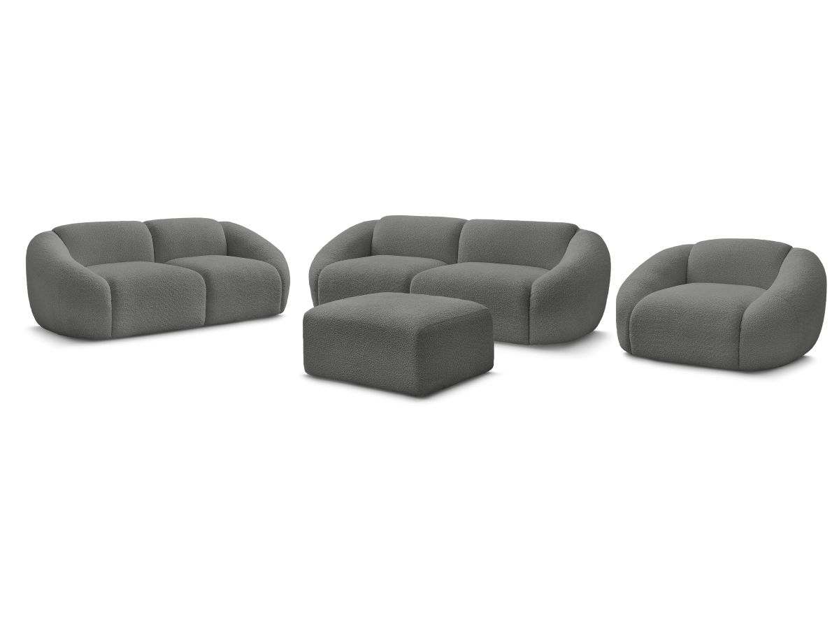 Vaste rechte bankset 3 + 2 zitplaatsen + TINA fauteuil in badstof met poef