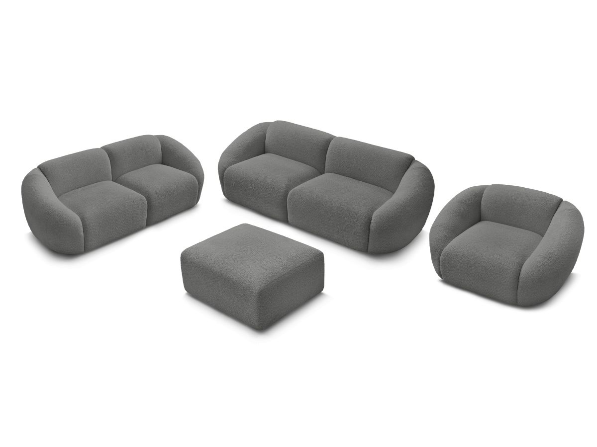 Vaste rechte bankset 3 + 2 zitplaatsen + TINA fauteuil in badstof met poef