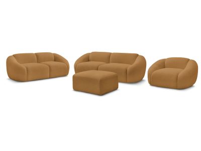 Ensemble canapé droit fixe 3 + 2 places + fauteuil TINA tissu bouclette avec pouf