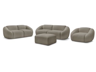 Ensemble canapé droit fixe 3 + 2 places + fauteuil TINA tissu bouclette avec pouf