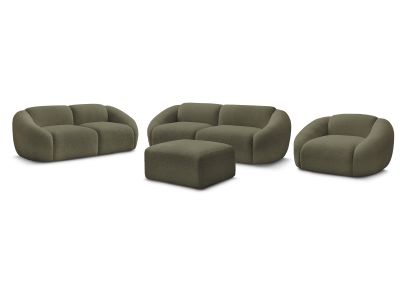 Ensemble canapé droit fixe 3 + 2 places + fauteuil TINA tissu bouclette avec pouf