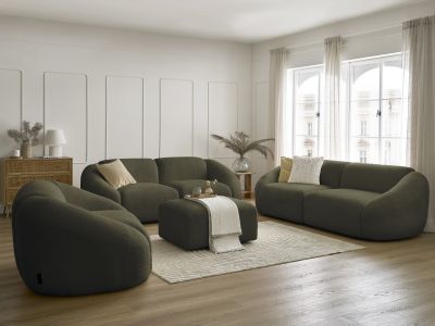 Ensemble canapé droit fixe 3 + 2 places + fauteuil TINA tissu bouclette avec pouf