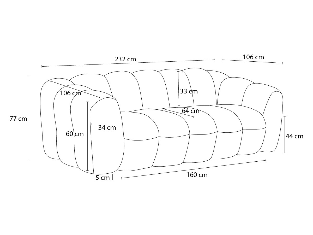 HIPPOLYTE vaste 3-zits rechte bank