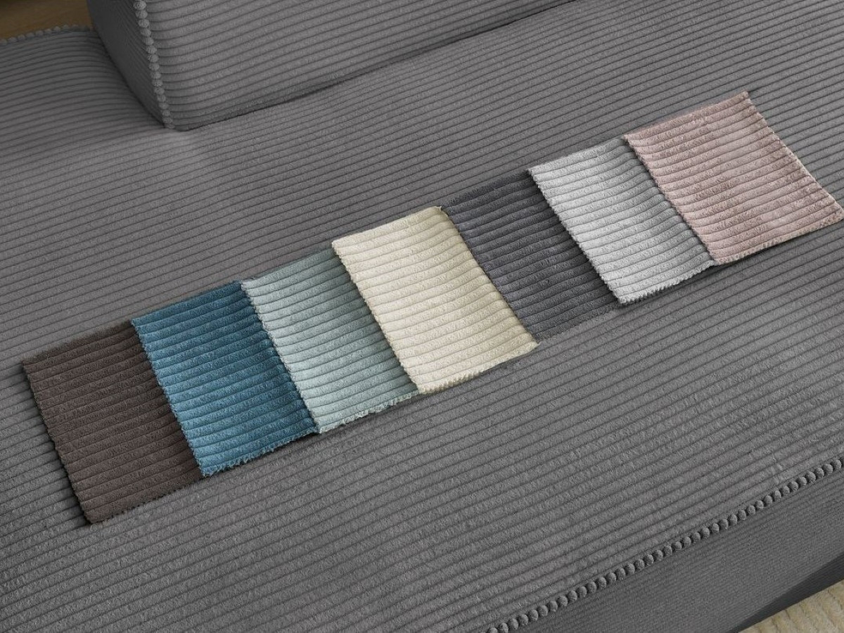 Canapé d'angle fixe modulable MEGEVE tissu velours côtelé avec 1 chauffeuse et 1 pouf